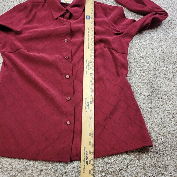 Talbots Shirt Womens Small Petite Burgundy Red Button Up Soft Polyester Argyle - Picture 5 of 8
